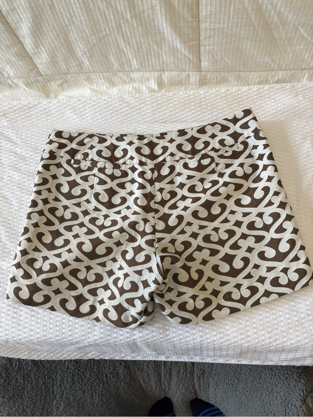 LOFT High-Waist Brown and Cream Patterned Shorts